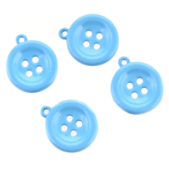 Immagine di Lega di Zinco Charms Bottone Blu Pittura 13mm x 11mm , 10 Pz