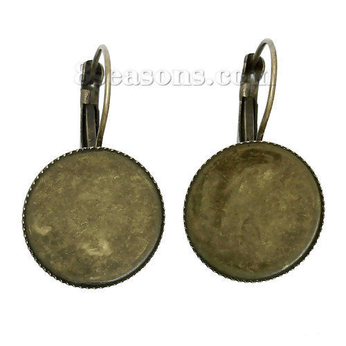 Picture of Brass Clip On Earring Cabochon Settings Round Antique Bronze (Fits 18mm Dia) 31mm(1 2/8") x 19mm( 6/8"), Post/ Wire Size: (19 gauge), 10 PCs                                                                                                                  