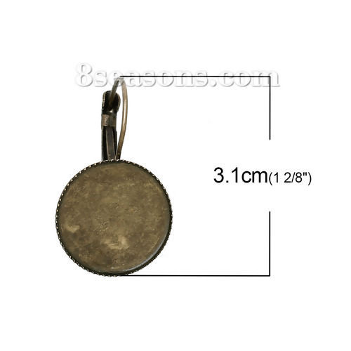 Picture of Brass Clip On Earring Cabochon Settings Round Antique Bronze (Fits 18mm Dia) 31mm(1 2/8") x 19mm( 6/8"), Post/ Wire Size: (19 gauge), 10 PCs                                                                                                                  