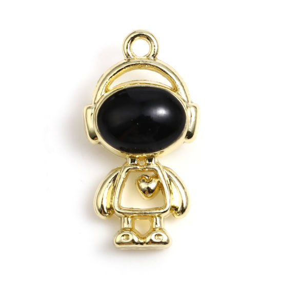 Immagine di Lega di Zinco Galassia Charms Astronauta Oro Placcato Nero Smalto 21mm x 12mm , 5 Pz