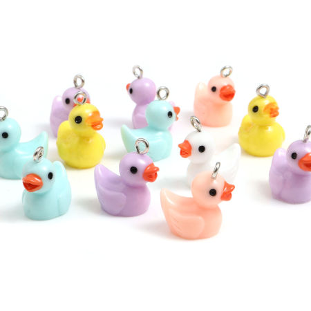 Picture of Resin Charms Duck Animal Silver Tone Multicolor 20mm x 18mm, 10 PCs