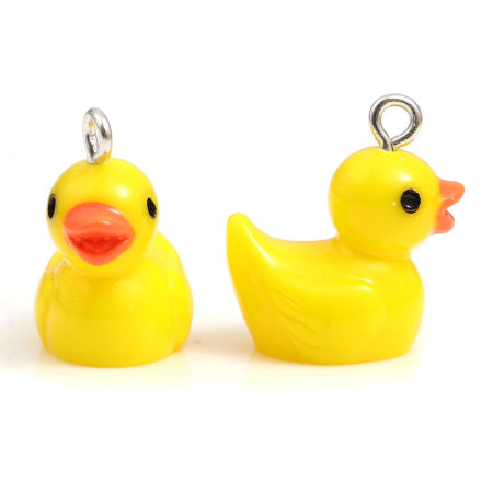 Picture of Resin Charms Duck Animal Silver Tone Multicolor 20mm x 18mm, 10 PCs