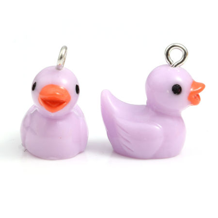 Picture of Resin Charms Duck Animal Silver Tone Multicolor 20mm x 18mm, 10 PCs