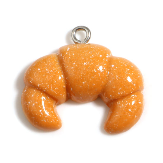 Bild von Harz Charms Brot silberfarben orange 23mm x 21mm, 10 Stück