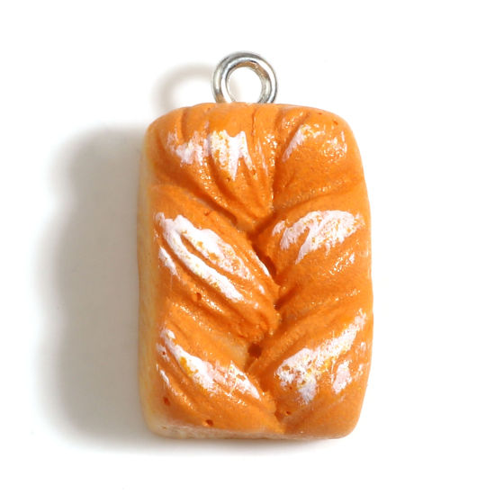 Bild von Harz Charms Brot Silber Ton Orange 22mm x 13mm - 21mm x 12mm, 10 Stück