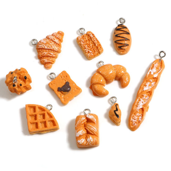 Picture of Resin Pendants Bread At Random Mixed Silver Tone Orange 49mm x 9mm - 17mm x 7mm, 10 PCs