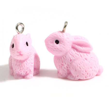 Bild von Harz Charms Hase Silberfarbe Rosa 22mm x 21mm, 10 Stück