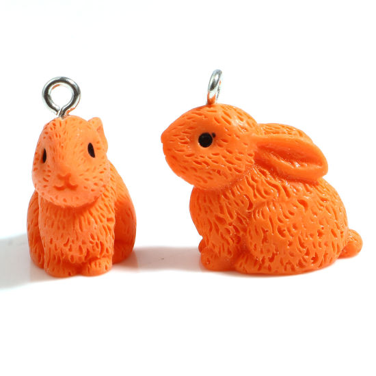 Picture of Resin Charms Rabbit Animal Silver Tone Orange 22mm x 21mm, 10 PCs