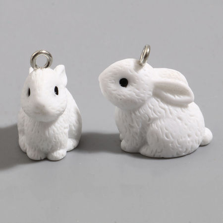 Bild von Harz Charms Hase Silberfarbe Weiß 22mm x 21mm, 10 Stück