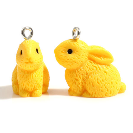 Bild von Harz Charms Hase Silberfarbe Gelb 22mm x 21mm, 10 Stück