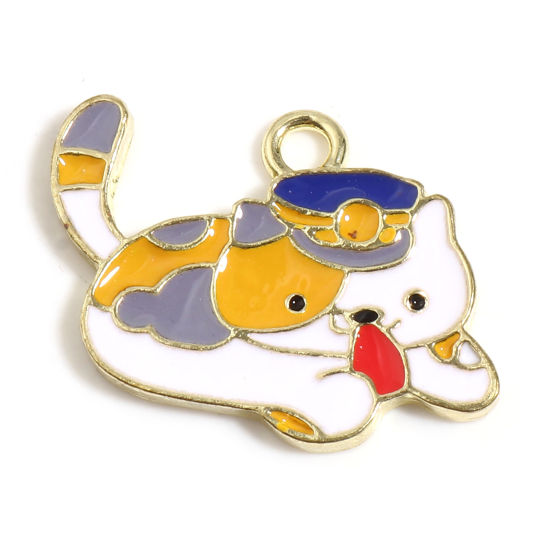 Immagine di Lega di Zinco Charms Cane Oro Placcato Multicolore Smalto 26mm x 20mm , 5 Pz