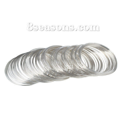 Picture of Beading Wire Bracelets Components Silver Plated 0.6mm, 6cm(2 3/8") Dia. - 5.8cm(2 2/8") Dia., 200 Loops