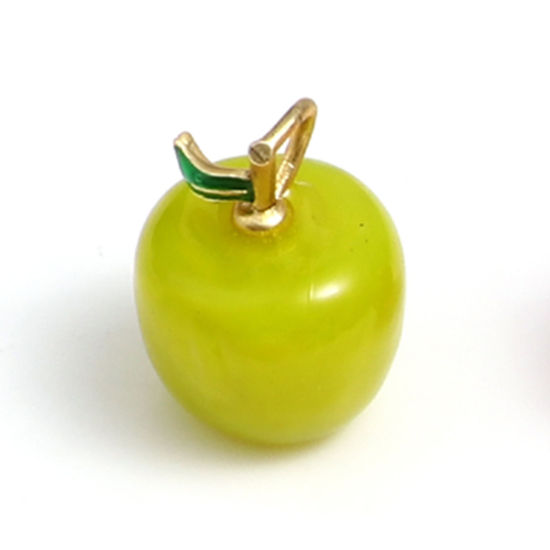 Image de Breloques en Verre Pomme Vert-Jaune 19mm x 14mm, 2 Pcs