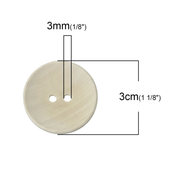Picture of Natural Wood Sewing Buttons Scrapbooking Round 2 Holes 30mm(1 1/8") Dia, 50 PCs