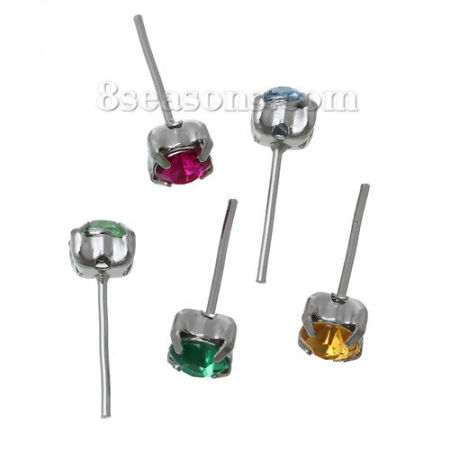 Legierung + Strass Ohrring Ohrstecker Stopper Ohrringe Zufällig Mix Silberfarbe mit Strass, 5mm x 5mm, Drahtstärke: (21 gauge), 50 Stück