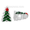 Picture of Zinc Metal Alloy European Style Large Hole Charm Beads Christmas Tree Silver Plated Star Pattern Red & Green Enamel About 15mm x 10mm, Hole: Approx 4.6mm, 5 PCs