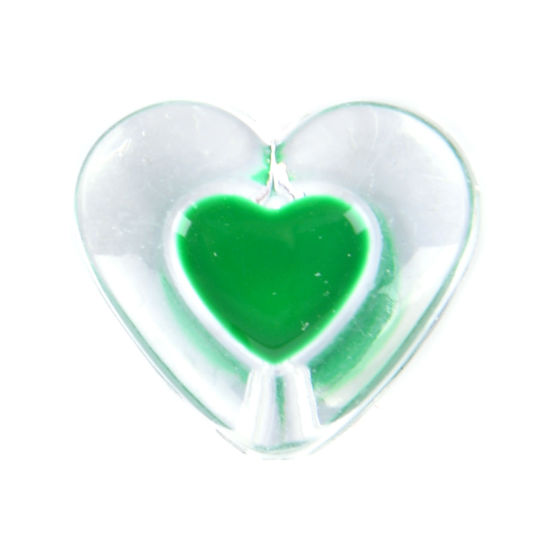 Bild von Acryl Valentinstag Perlen Herz Grün Transparent ca. 17mm x 15mm, Loch:ca. 2.4mm, 50 Stück