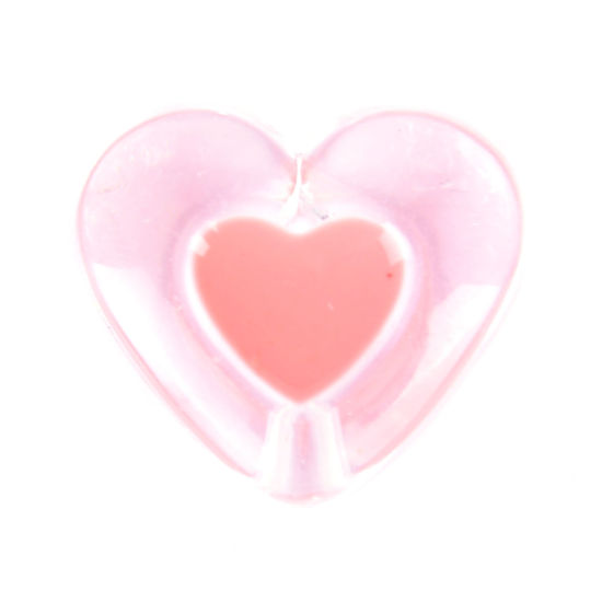 Bild von Acryl Valentinstag Perlen Herz Hellrosa Transparent ca. 17mm x 15mm, Loch:ca. 2.4mm, 50 Stück