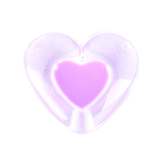 Bild von Acryl Valentinstag Perlen Herz Lila Transparent ca. 17mm x 15mm, Loch:ca. 2.4mm, 50 Stück