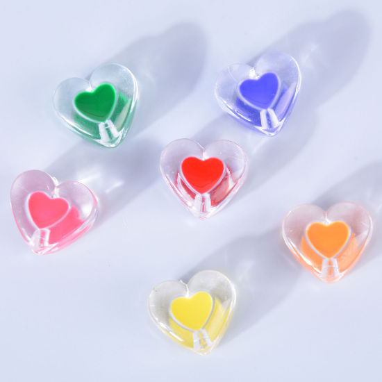 Bild von Acryl Valentinstag Perlen Herz Zufällig Mix Transparent ca. 17mm x 15mm, Loch:ca. 2.4mm, 50 Stück