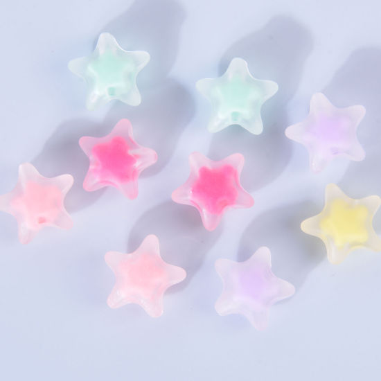 Picture of Acrylic Beads Pentagram Star At Random Color Mixed Frosted About 12mm x 11mm, Hole: Approx 2.3mm, 200 PCs