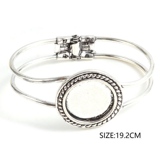 Picture of Zinc Based Alloy Cabochon Settings Bangles Bracelets Findings Round Antique Silver Color Can Open Cabochon Settings (Fits 20mm Dia.) 19.2cm(7 4/8") long, 1 Piece