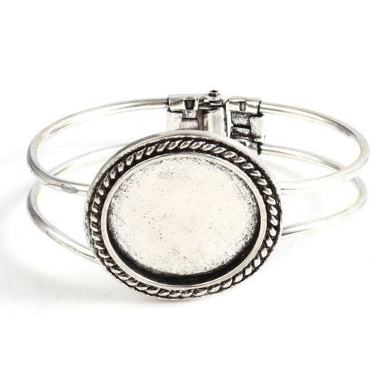 Immagine di Lega di Zinco Basi per Cabochon Braccialetto Accessori Tondo Argento Antico Possibile Aprire (Addetti 25mm) 19.5cm Lunghezza, 1 Pz