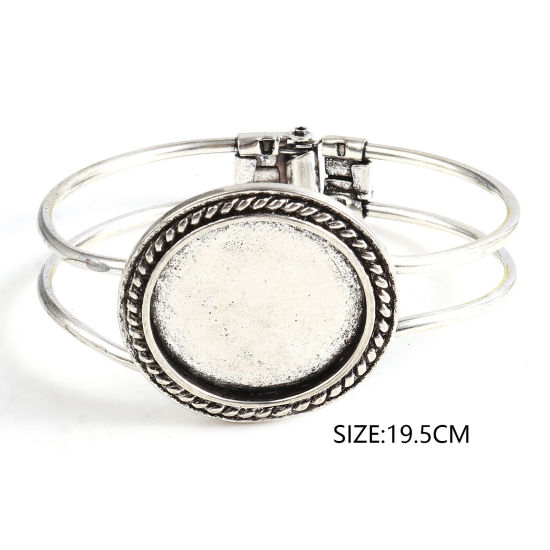 Immagine di Lega di Zinco Basi per Cabochon Braccialetto Accessori Tondo Argento Antico Possibile Aprire (Addetti 25mm) 19.5cm Lunghezza, 1 Pz