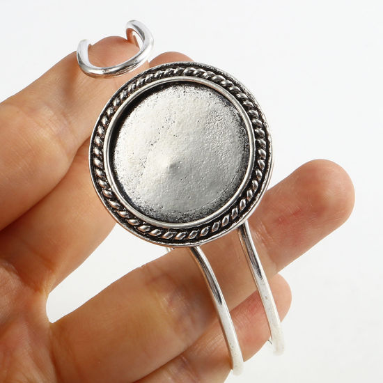 Immagine di Lega di Zinco Basi per Cabochon Braccialetto Accessori Tondo Argento Antico Possibile Aprire (Addetti 25mm) 19.5cm Lunghezza, 1 Pz