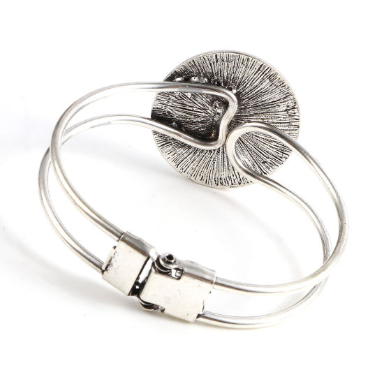 Immagine di Lega di Zinco Basi per Cabochon Braccialetto Accessori Tondo Argento Antico Possibile Aprire (Addetti 25mm) 19.5cm Lunghezza, 1 Pz