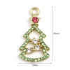 Imagen de Zamak Colgantes Charms Árbol de Navidad Chapado en Oro Multicolor Rhinestone 25mm x 13mm, 2 Unidades