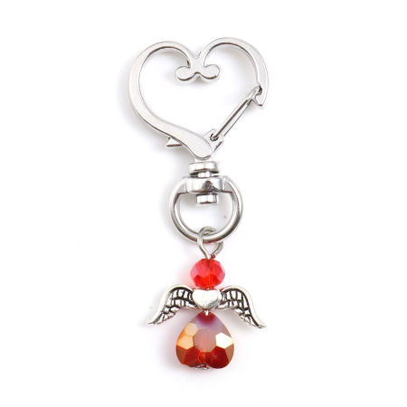 Bild von Acryl Schlüsselkette & Schlüsselring Antiksilber Fuchsie Engel Herz 5.6cm x 2.4cm, 5 Stück