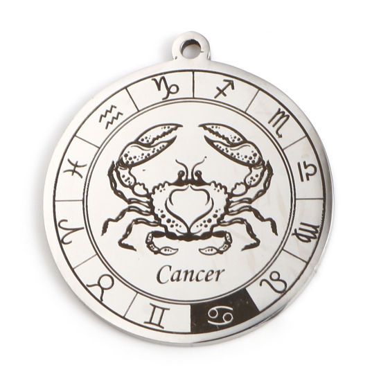 Immagine di 201 Acciaio Inossidabile Ciondoli Tondo Tono Argento Nero Costellazione Cancro 33mm x 30mm, 1 Pz