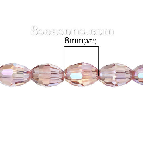 Picture of Glass Loose Beads Oval Light pink Transparent Faceted About 8mm x 6mm, Hole: Approx 0.6mm, 59.5cm long, 1 Strand (Approx 72 PCs/Strand)