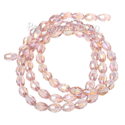 Picture of Glass Loose Beads Oval Light pink Transparent Faceted About 8mm x 6mm, Hole: Approx 0.6mm, 59.5cm long, 1 Strand (Approx 72 PCs/Strand)