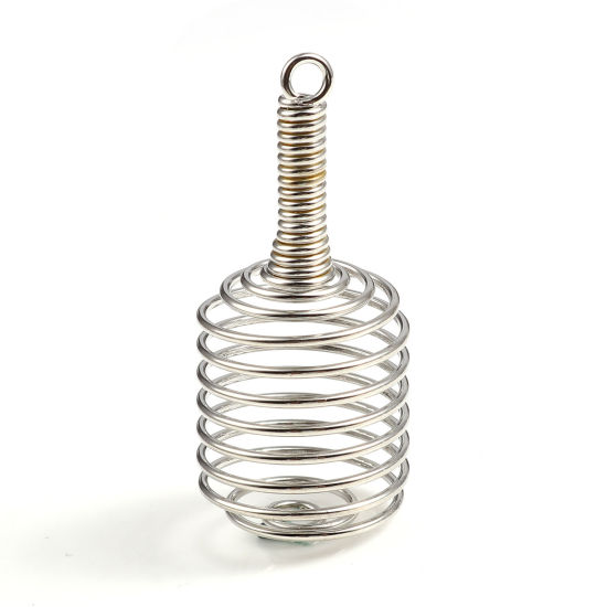 Image de Perles à Ressort Cage en Alliage de Fer Forme Ovale Argent Mat, 35mm x 16mm, 20 Pcs