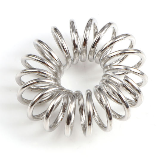 Image de Perles à Ressort Cage en Alliage de Fer Forme Ovale Argent Mat, 27mm, 20 Pcs