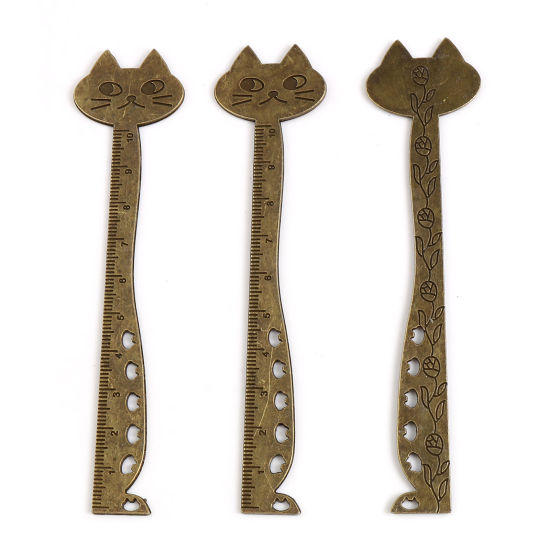 Image de Marque-Pages en Alliage de Zinc Mesure Bronze Antique Chats 12.3cm x 2.9cm, 5 Pcs