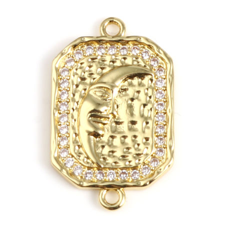 Picture of Brass Galaxy Connectors Polygon Gold Plated Moon Micro Pave Clear Cubic Zirconia 23mm x 15mm, 1 Piece