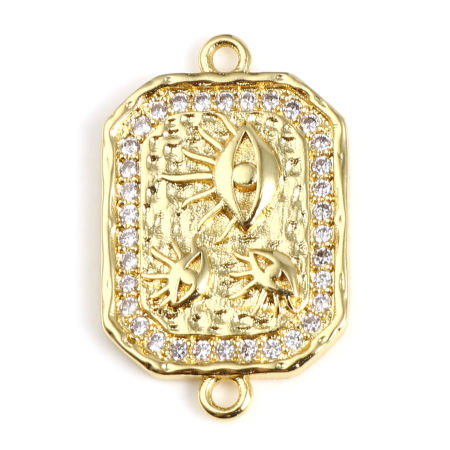 Picture of Brass Religious Connectors Polygon Gold Plated Evil Eye Micro Pave Clear Cubic Zirconia 23mm x 15mm, 1 Piece