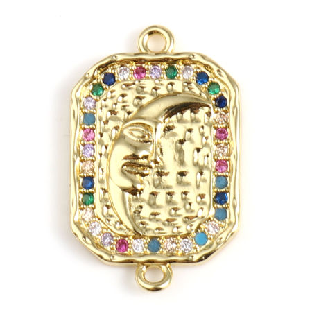 Picture of Brass Galaxy Connectors Polygon Gold Plated Moon Micro Pave Multicolour Cubic Zirconia 23mm x 15mm, 1 Piece