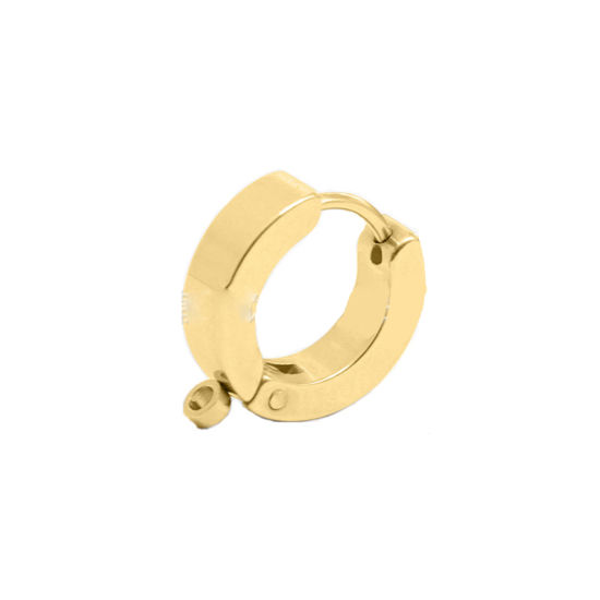 Picture of 316 Stainless Steel Hoop Earrings Circle Ring Gold Plated With Loop 9mm x 4mm, 2 PCs