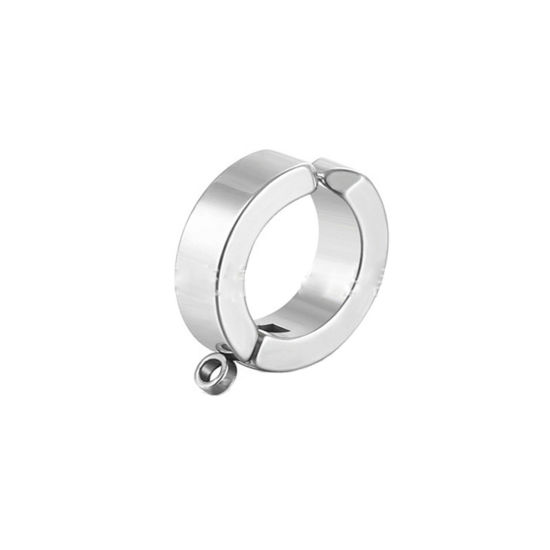 Picture of 316 Stainless Steel Ear Clips Earrings Circle Ring Silver Tone With Loop 9mm x 4mm, 2 PCs