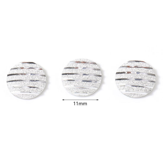 Picture of Resin Embellishments Round Silver Color Stripe Pattern Glitter 11mm Dia., 50 PCs