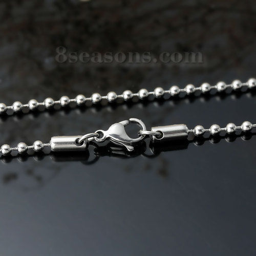 Picture of 304 Stainless Steel Jewelry Necklace Silver Tone Ball Chain 61.9cm(24 3/8") long, Chain Size: 2.3mm(1/8"), 1 Piece