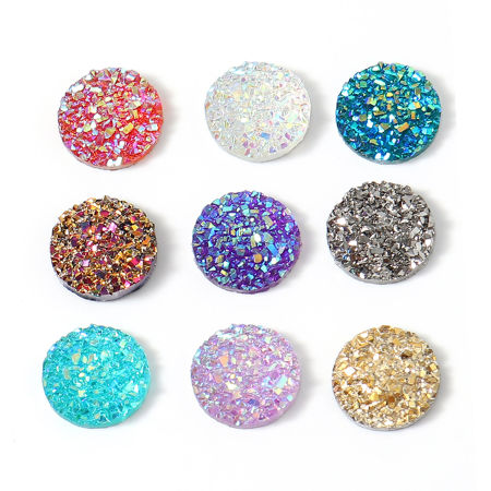 Bild von Harz Druzy Embellishments Cabochons Rund Zufällig Mix 12mm D., 50 Stück
