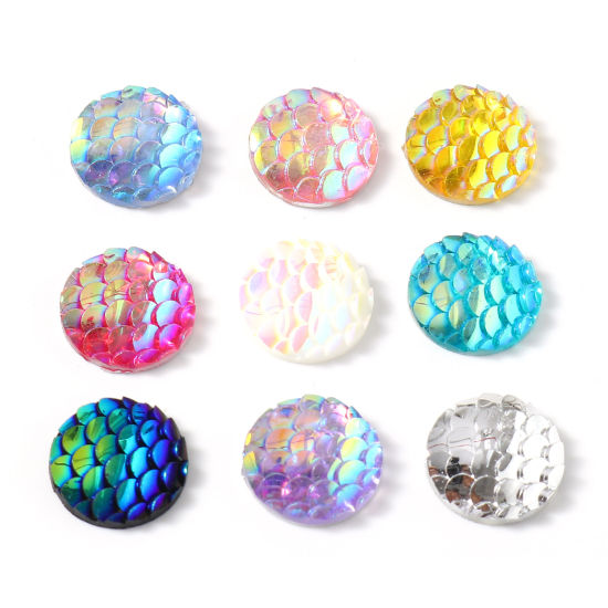 Picture of Resin Mermaid Fish/ Dragon Scale Embellishments Round At Random Color Mixed AB Color 12mm Dia., 50 PCs