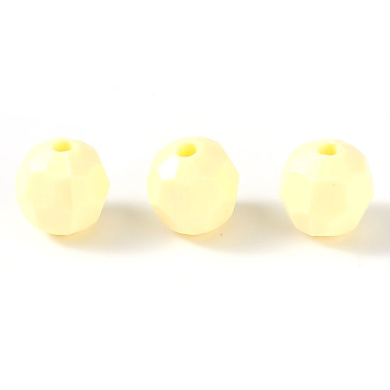 樹脂 ビーズ 円形 黄色 パール光沢あり ファセットカット 約 8mm 直径、 穴：約 1.7mm、 200 個 の画像