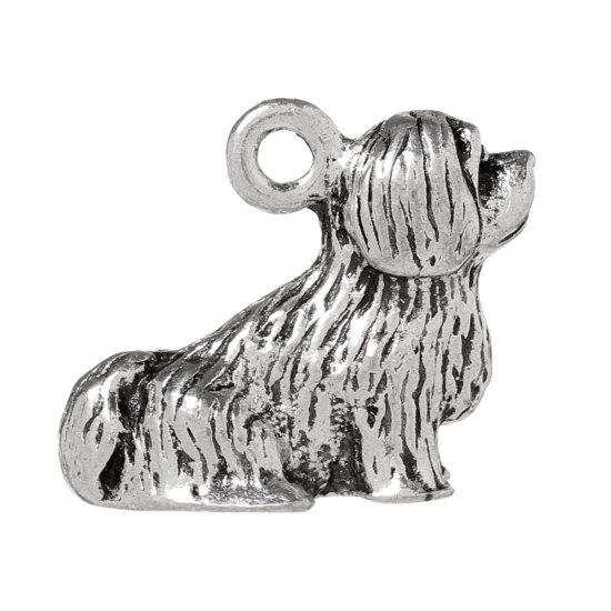 Picture of Zinc Metal Alloy 3D Charms Dog Animal Antique Silver Color 23mm( 7/8") x 19mm( 6/8"), 5 PCs