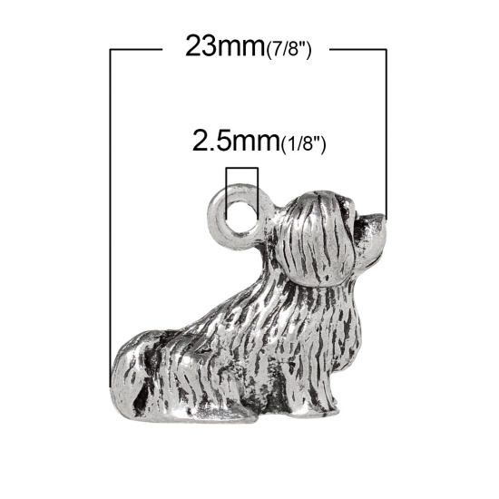 Picture of Zinc Metal Alloy 3D Charms Dog Animal Antique Silver Color 23mm( 7/8") x 19mm( 6/8"), 5 PCs